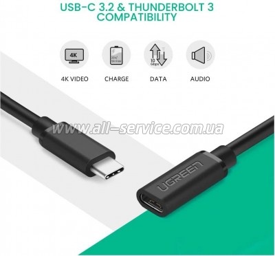 ���� ������ USB-C to USB-C 1.0m USB 3.1Gen2 100W US353 Black Ugreen (10387)