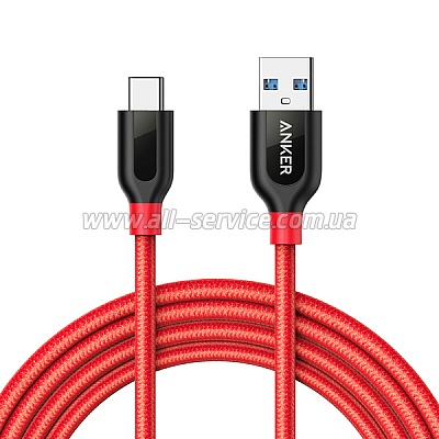 Кабель ANKER Powerline+ USB-C to USB-A 3.0 - 0.9м V3 Red (A8168H91) Кабель ANKER Powerline+ USB-C to USB-A 3.0 - 0.9м V3 Red (A8168H91)