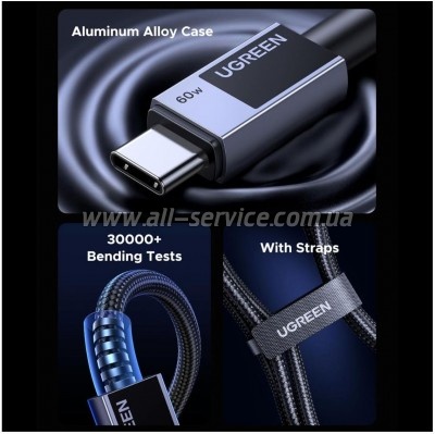���� ������ USB-C to USB-C 3.0m PD60W 3A braided L524 gray Ugreen (55776)