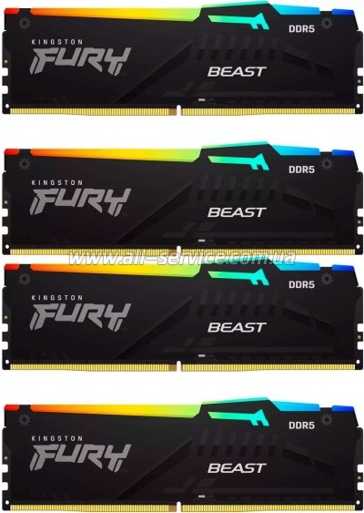     DDR5 128GB (4x32GB) 5600 MHz Beast RGB XMP Kingston Fury (ex.HyperX) (KF556C40BBAK4-128)