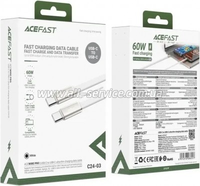 ���� ������ USB-C to USB-C 1.2m 60W 3A nylon white Acefast (6974316286257)