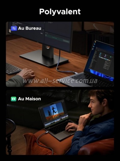 ���� ������ USB-C to USB-C 2.0m 240W 10Gbps braided black Ugreen (95619)
