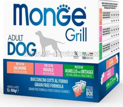     Monge Dog Grill Mix Lamb&Pork&Salmon 12*100  (8009470017503)