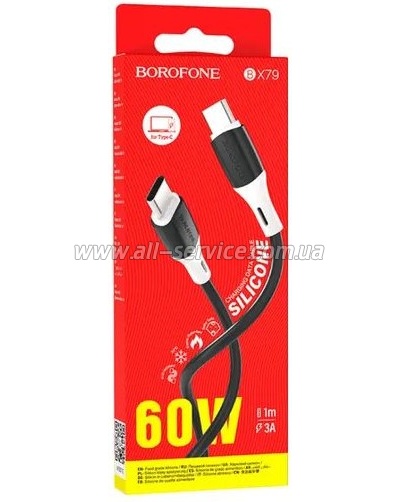 ���� ������ USB-C to USB-C 1.0m 3A PD 60W silicone black BOROFONE (6974443384802)