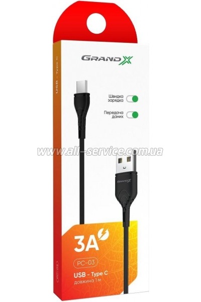 ���� ������ USB 2.0 AM to Type-C 1.0m Grand-X (PC-03B)