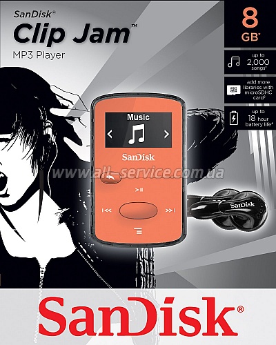 MP3  SanDisk Sansa Clip JAM 8GB Orange (SDMX26-008G-G46O)