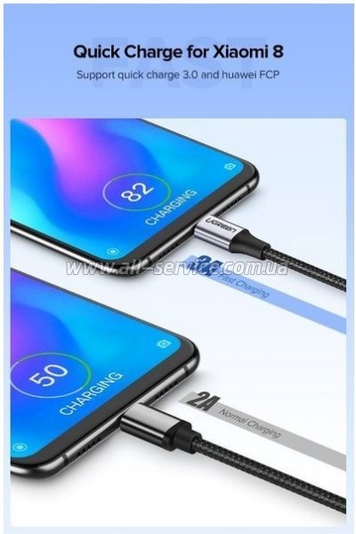 ���� ������ USB 2.0 AM to USB-C 1.5m US288 Aluminum Braid Black Ugreen (60127)
