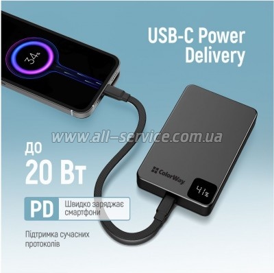 ������� ������������� ColorWay 10000mAh PD 22.5W Black (CW-PB100LPA1BK-WPDD)