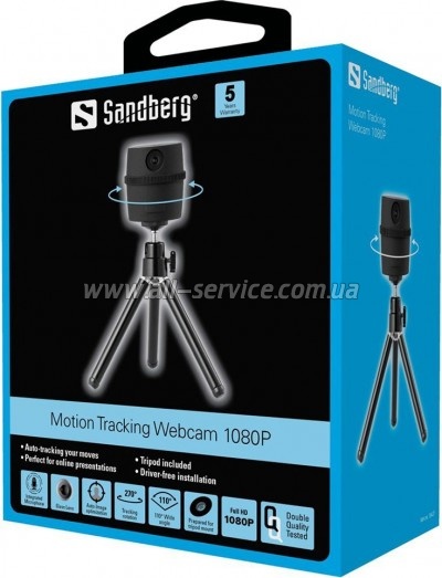 - Sandberg Motion Tracking Webcam 1080P + Tripod Black (134-27)