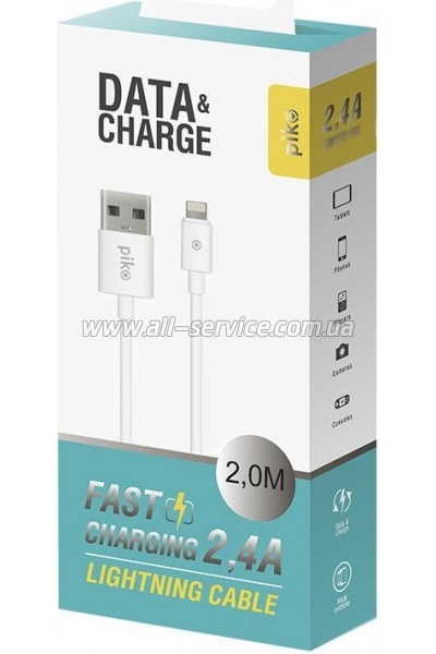 ���� ������ USB 2.0 AM to Lightning 2.0m white Piko (1283126493867)