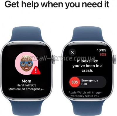 - Apple Watch Series 10 GPS 46mm Silver Aluminium Case with Denim Sport Band - S/M (MWWL3QH/A)