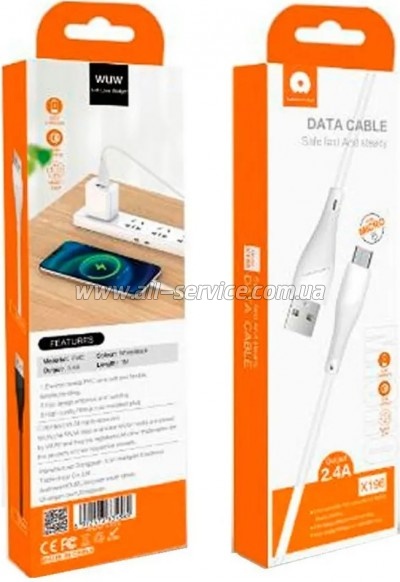 ���� ������ USB 2.0 AM to Micro 5P 1.0m 2.4A X196 white WUW (6972573335572)