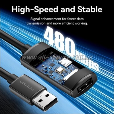 ���� ������ USB 2.0 AM/AF 5.0m Active black Vention (CBKBJ)