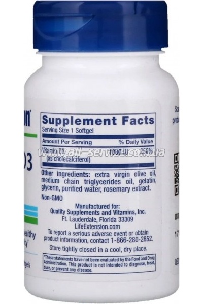  Life Extension  D3, Vitamin D3, 25  (1000 ), 90   (LEX-17539)