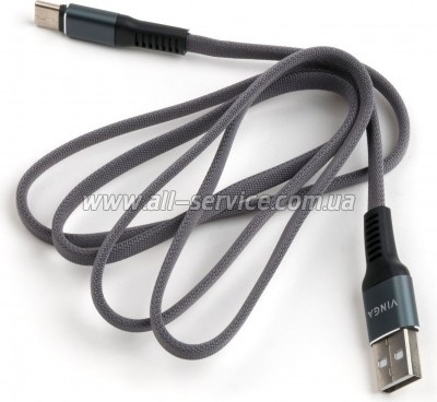 ���� ������ USB 2.0 AM to Type-C 1m flat nylon gray Vinga (VCPDCTCFNB1GR)