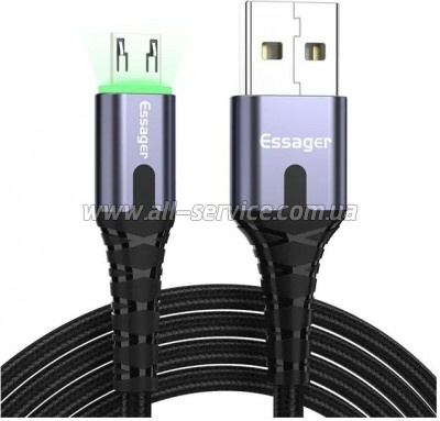 ���� ������ USB 2.0 AM to Micro 5P 2.0m 2.4A LED black Essager (EXCM-XGA0G)