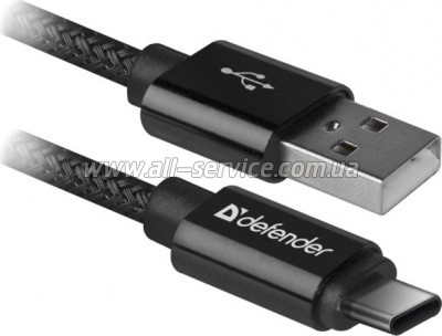���� ������ USB 2.0 AM to USB-C 1.0m PRO Black Defender (87814)