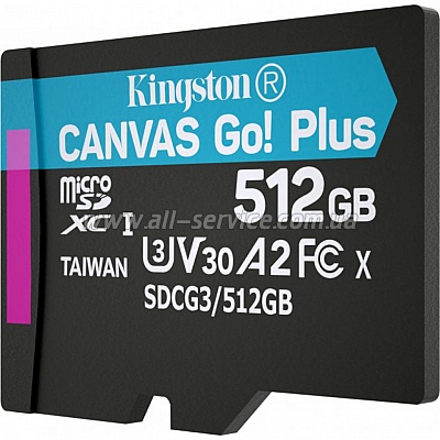   Kingston 512GB microSDXC class 10 UHS-I/U3 Canvas Go Plus (SDCG3/512GBSP)