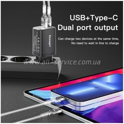 �������� ������� Essager 1xUSB + 1xUSB-C PD 30W black (ECTPQS-ZTB01)