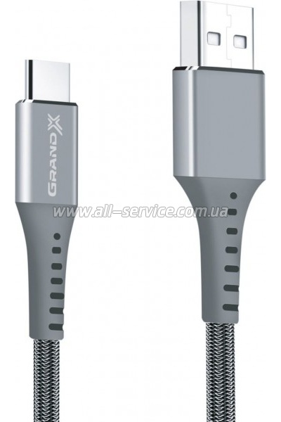 ���� ������ USB 2.0 AM to USB-C 1.2m Grey Grand-X (FC-12G)