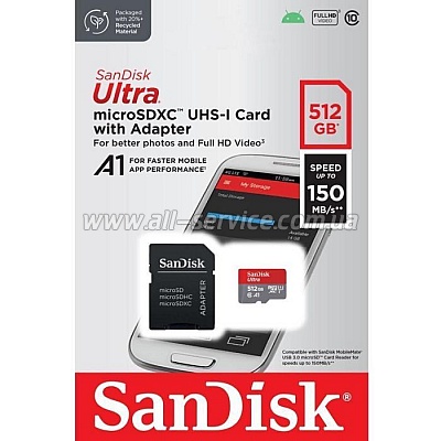   SanDisk 512GB microSDXC class 10 UHS-I Ultra (SDSQUAC-512G-GN6MA)