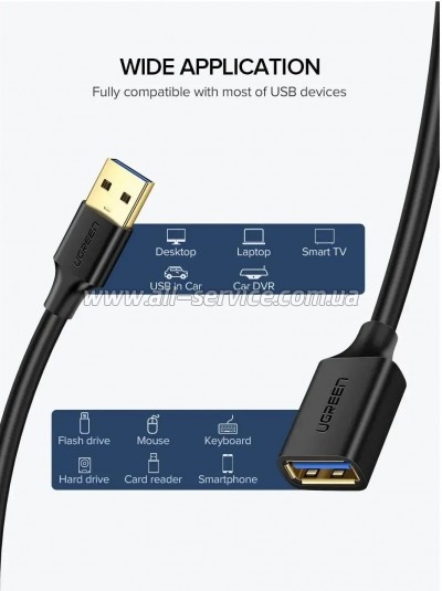 ���� ������ USB 3.0 AM/AF 1.0m US129 black Ugreen (10368)