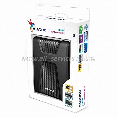  1TB ADATA HD650 2.5" USB 3.1 Durable Black (AHD650-2TU31-CBK)