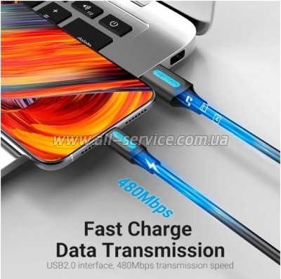 ���� ������ USB 2.0 AM to USB-C 0.5m 5.0A 25W PVC black Vention (CORBD)