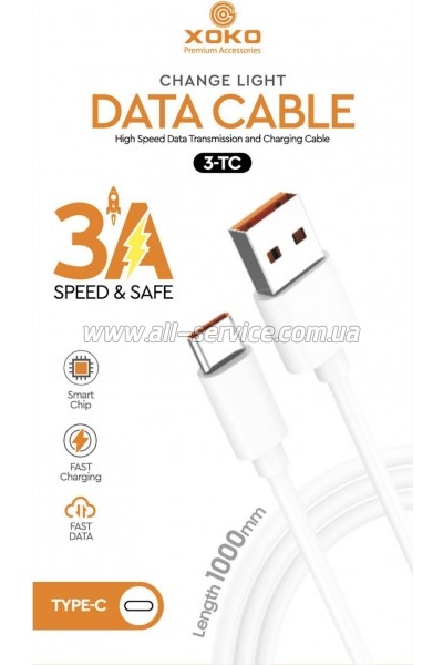 ���� ������ USB 2.0 AM to USB-C 3A XoKo (XK-3-TC)