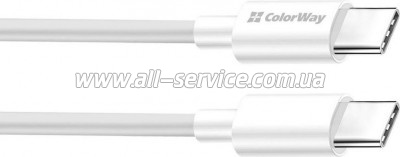 ���� ������ ColorWay USB-C to USB-C 1.0m 3A 60W white (CW-CBPDCC055-WT)