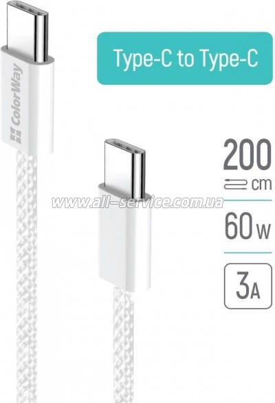 ���� ������ ColorWay USB-C to USB-C 2.0m PD 60W grey (CW-CBPDCC068-GR)