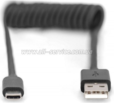 ���� ������ USB 2.0 AM to USB-C 1.0m spiral black Digitus (AK-300430-006-S)