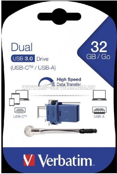  Verbatim 32GB Dual USB Drive USB 3.0/Type-C (49966)