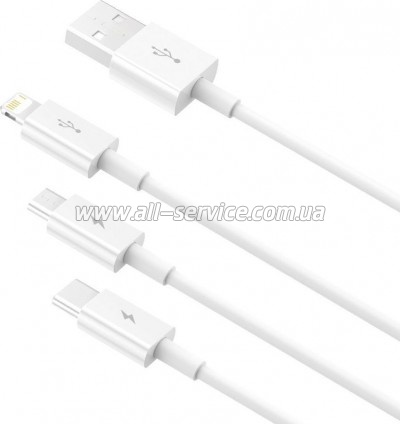 ���� ������ USB 2.0 AM to Lightning + Micro 5P + USB-C 1.5m 3.5A white Baseus (CAMLTYS-02)