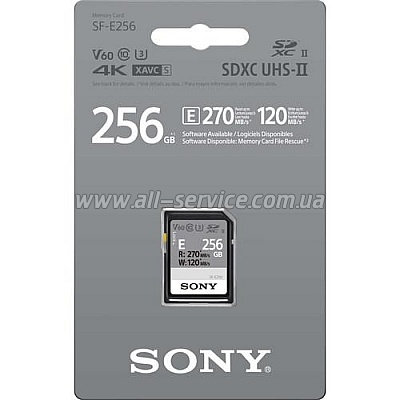   Sony 256GB SDXC C10 UHS-II U3 V60 R270/W120MB/s Entry (SFE256.AE)