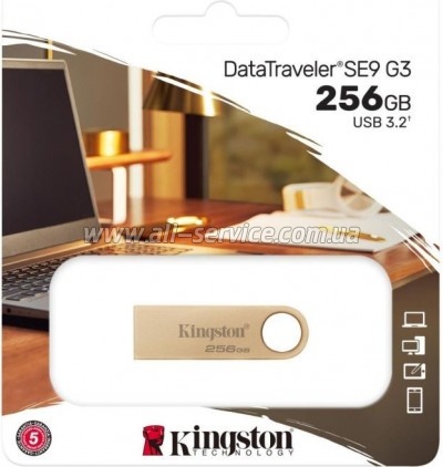  Kingston 256GB DataTraveler SE9 G3 Gold USB 3.2 (DTSE9G3/256GB)
