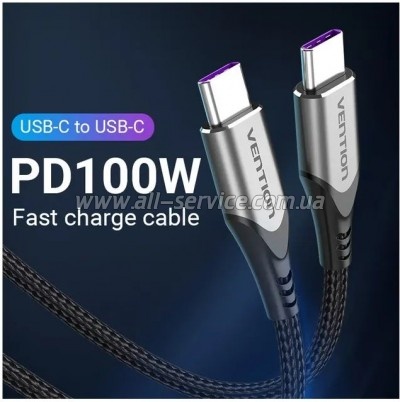 ���� ������ USB-C to USB-C 2.0m 5A aluminum gray Vention (TAEHH)