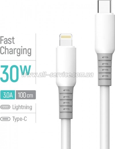���� ������ USB-C to Lightning 1.0m PD30W liquid silicone white ColorWay (CW-CBPDCL093-WT)