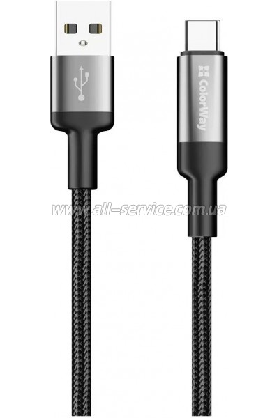 ���� ������ USB 2.0 AM to USB-C 2.0m 6A braided wire black ColorWay (CW-CBUC097-BK)