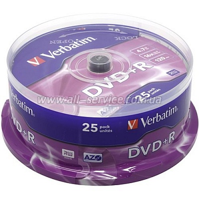  Verbatim DVD+R 4.7 GB/120 min 16x Cake Box 25 (43500) Silver