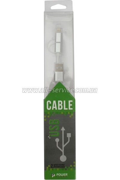 ������ PowerPlant Quick Charge 2A USB 2.0 AM � Lightning/Micro 1�silver (KD00AS1290)