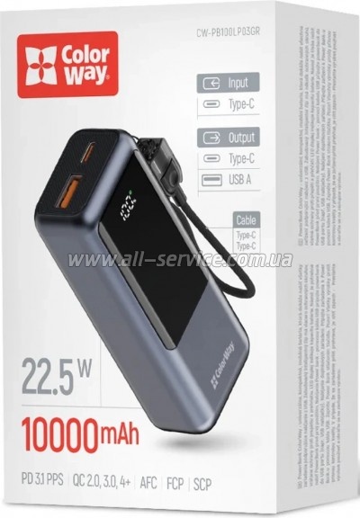 ������� ������������� ColorWay 10000mAh Urban PD 22.5W Gray (CW-PB100LP03GR)