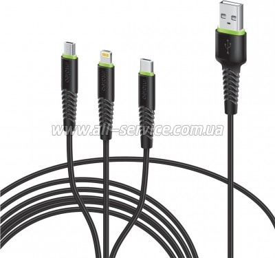 ���� ������ USB 2.0 AM to Lightning + Micro 5P + USB-C 1.4m CBFLEXU1 bl Intaleo (1283126487521)