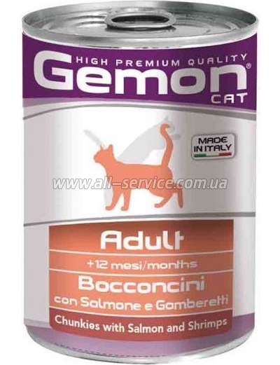 Консервы для кошек Gemon Cat Wet Adult лосось с креветками 415 г (8009470300735) Консервы для кошек Gemon Cat Wet Adult лосось с креветками 415 г (8009470300735)