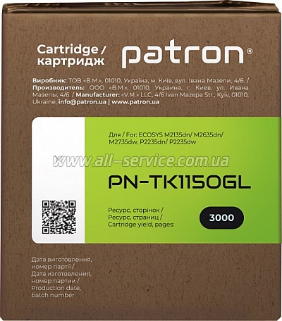 �����-�������� Patron Green Label Kyocera TK-1150 Kyocera ECOSYS P2235/ M2635 (PN-TK1150GL)
