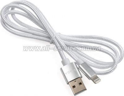 ���� ������ USB 2.0 AM to Lightning 1m nylon silver Vinga (VCPDCLNB1S)