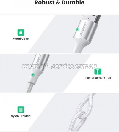 ���� ������ USB 2.0 AM to USB-C 0.5m 3A US288 white Ugreen (60130)