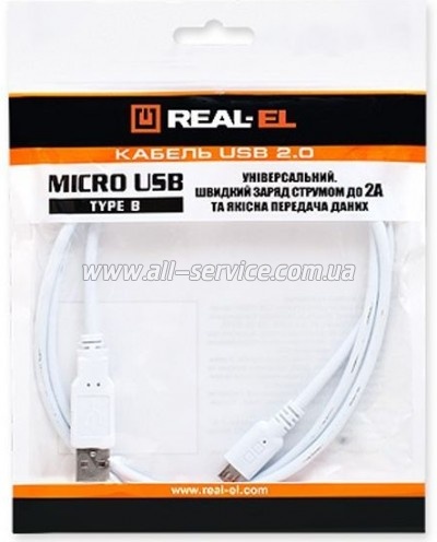 ���� ������ USB 2.0 AM to Micro 5P 0.6m Pro white REAL-EL (EL123500022)