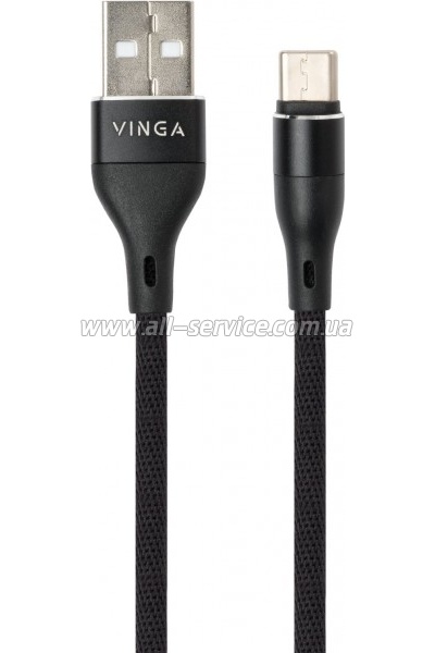 ���� ������ USB 2.0 AM to Type-C 1.0m cylindric nylon back Vinga (VCPDCTCCANB1BK)