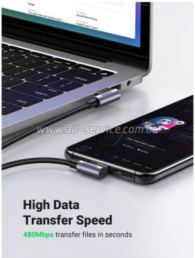 ���� ������ USB 2.0 AM to Type-C 1.0m US176 Both Angled 3A Black Ugreen (20856)